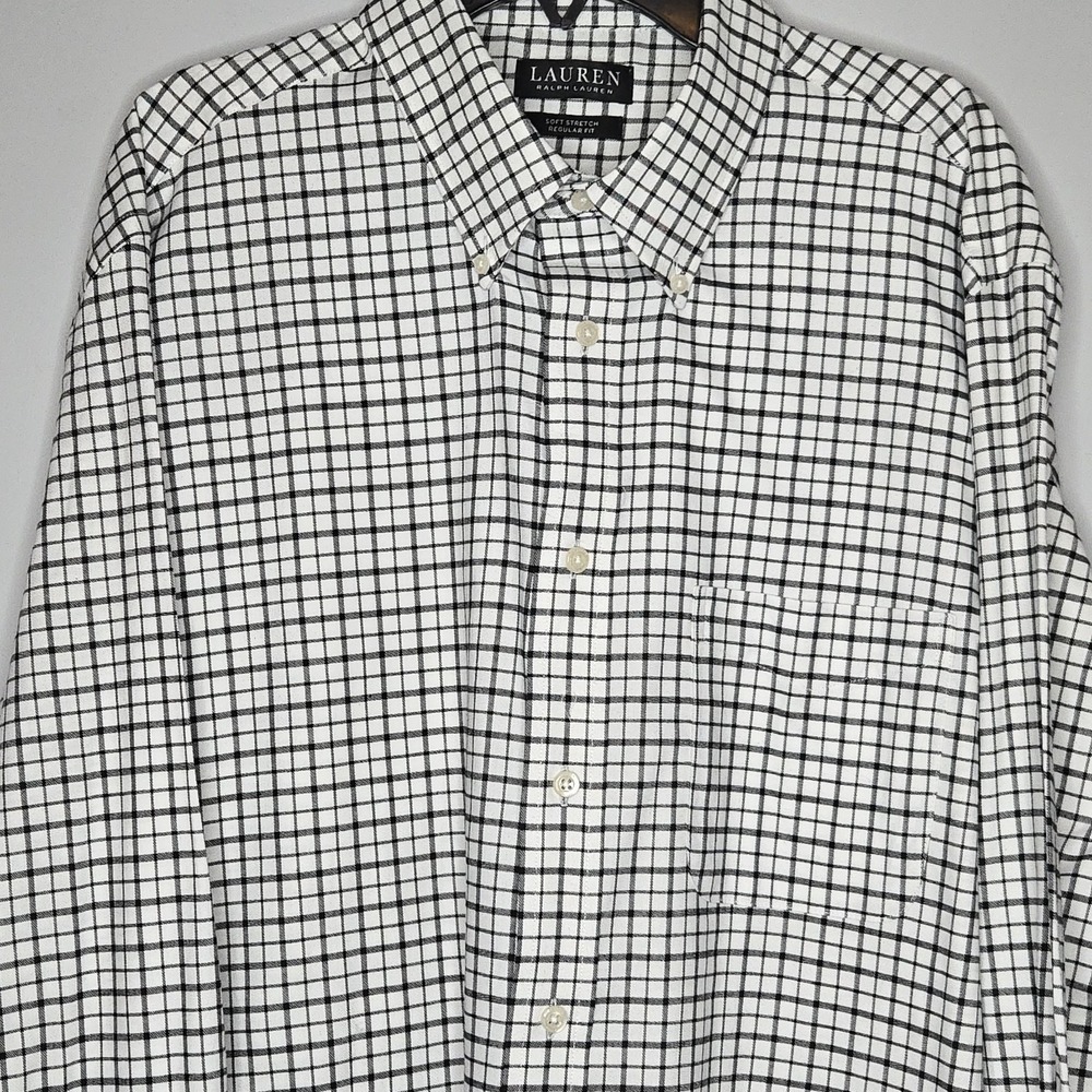 Lauren Ralph Lauren‎ Black Label Button Down Mens Large Soft Stretch Windowpane